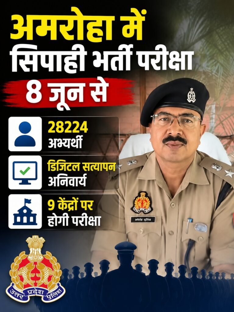 अमरोहा में सिपाही भर्ती परीक्षा 8 जून से, 28224 अभ्यर्थीः डिजिटल सत्यापन अनिवार्य, 9 केंद्रों पर होगी परीक्षा 12 AddText 05 30 04.05.55