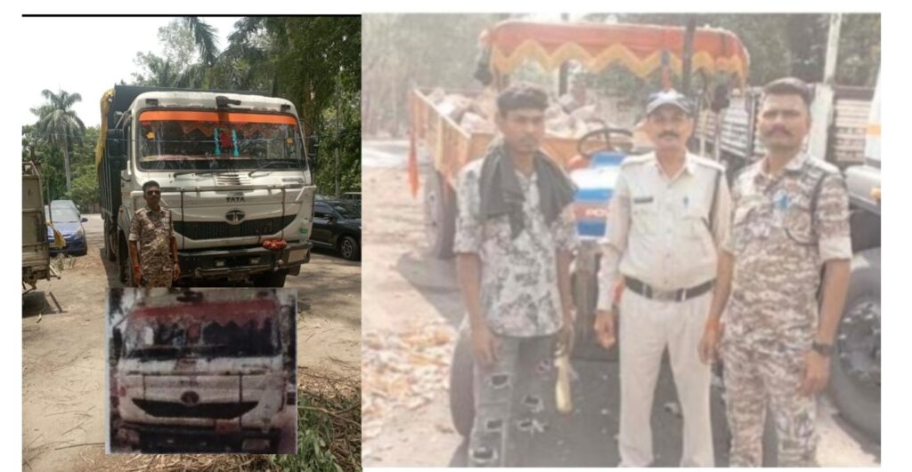 सिंगरौली: कार को टक्कर मारने वाला अवैध रेत लोड हाइवा जब्त किया गया। 13 AddText 05 31 01.30.38