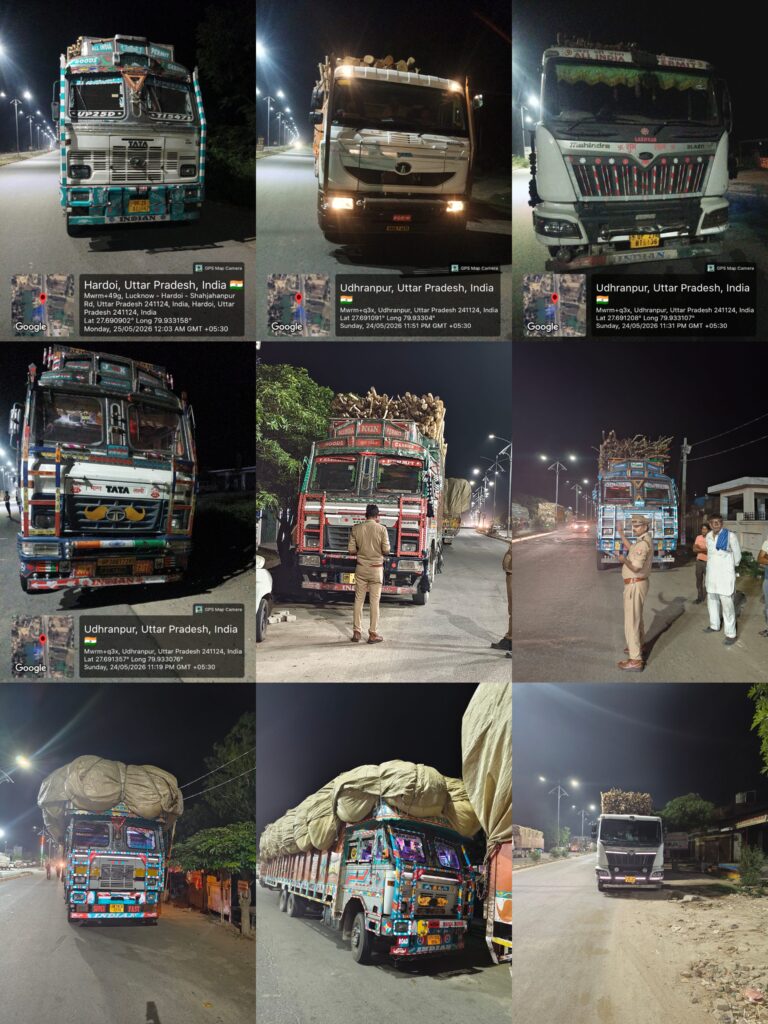 हरदोई में पुलिस की बड़ी कार्रवाई: ओवरलोड वाहनों पर चला प्रशासन का बुलडोजर, 16 ट्रक सीज 12 IMG 20260525 130801