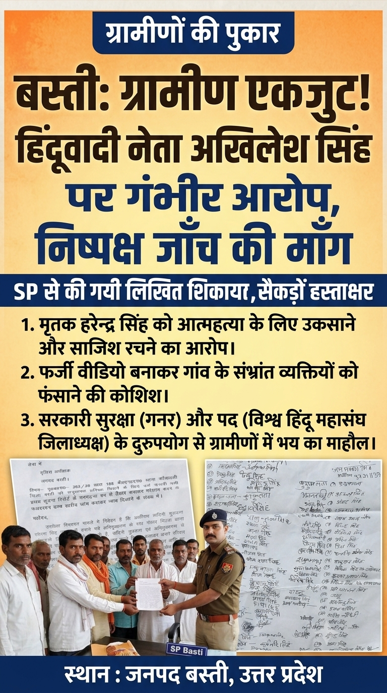 बस्ती: हिंदूवादी नेता पर ग्रामीणों ने लगाए गंभीर आरोप, उच्च स्तरीय जांच की मांग
