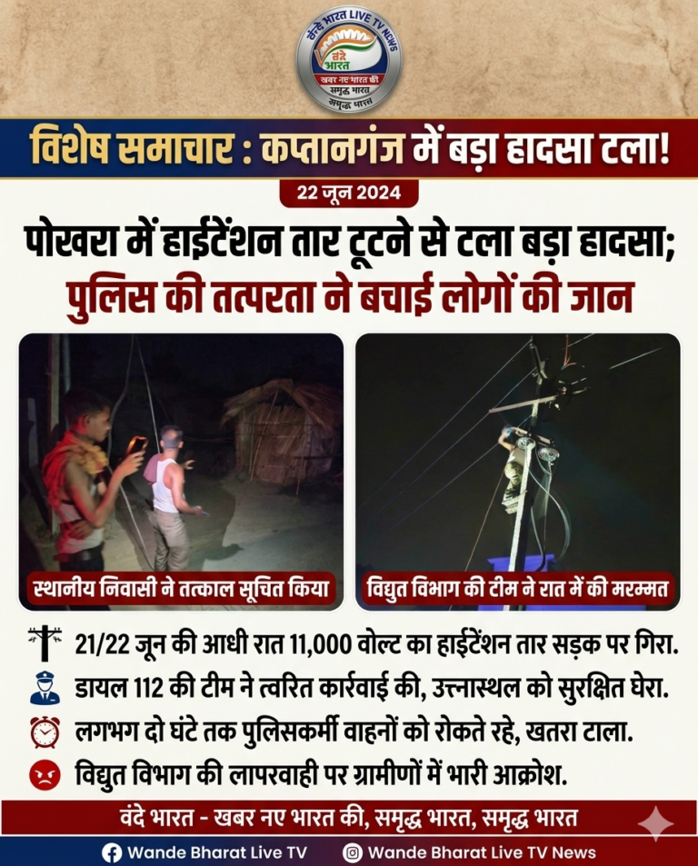 बस्ती: पोखरा में टूटा 11 हजार वोल्ट का बिजली खंभा, पुलिस की तत्परता से टला बड़ा हादसा