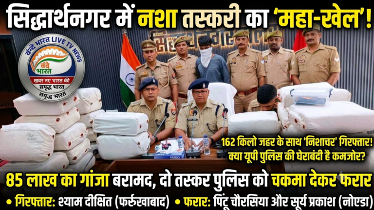 सिद्धार्थनगर में नशा तस्करी का ‘महा-खेल’: 85 लाख का गांजा बरामद, दो तस्कर पुलिस को चकमा देकर फरार