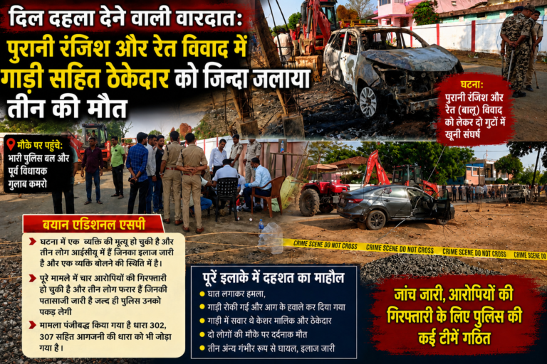 *दिल दहला देने वाली वारदात: पुरानी रंजिश और रेत विवाद में कार सहित ठेकेदार को जिन्दा जलाया तीन की मौत*