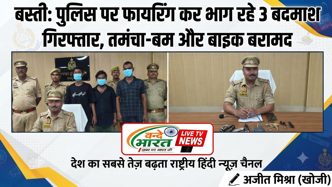 बस्ती: पुलिस पर फायरिंग करने वाले 3 बदमाश गिरफ्तार, असलहा व बम बरामद 11 1783686902180