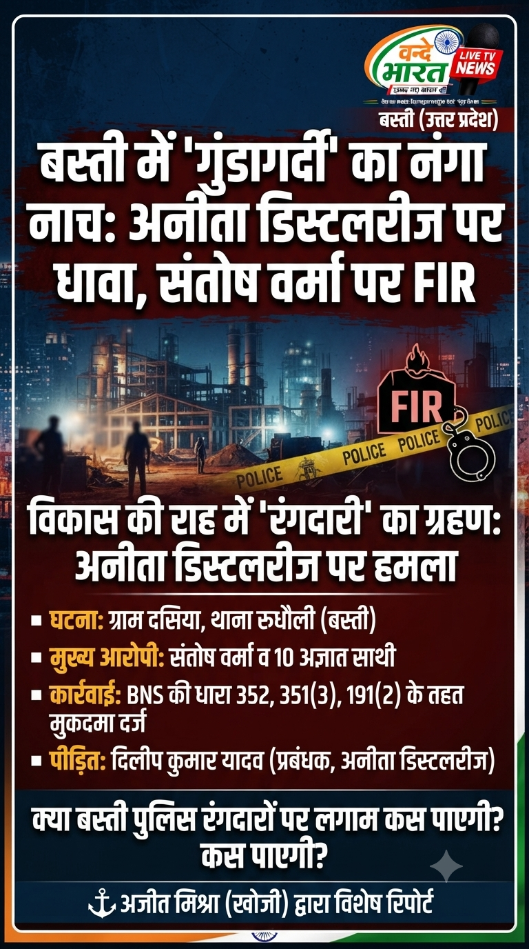 बस्ती में गुंडागर्दी: अनीता डिस्टलरीज पर रंगदारी के लिए धावा, संतोष वर्मा पर FIR 11 1783912803291