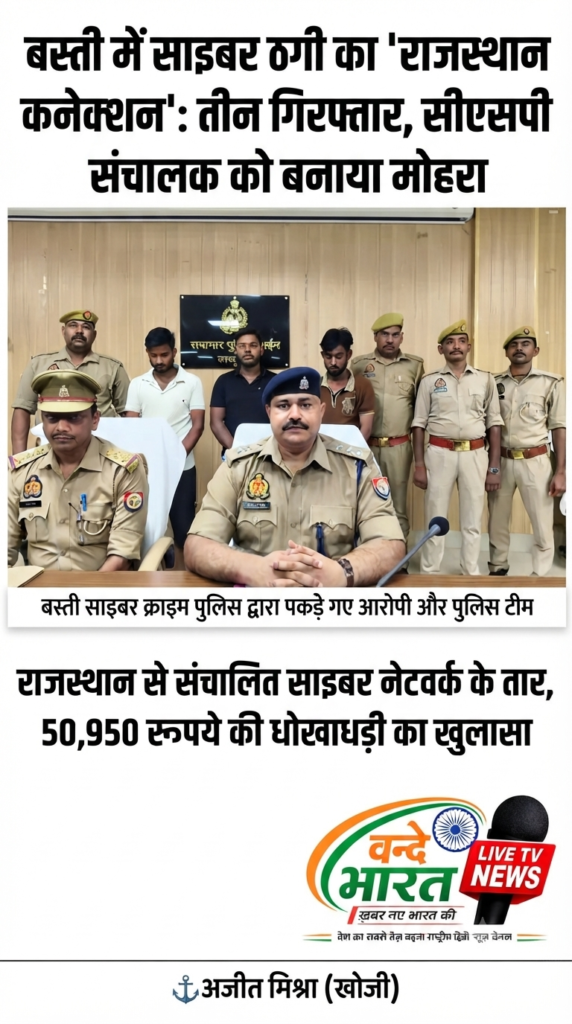 बस्ती में साइबर ठगी का 'राजस्थान कनेक्शन': तीन गिरफ्तार, सीएसपी संचालक को बनाया मोहरा 1 1784027467826