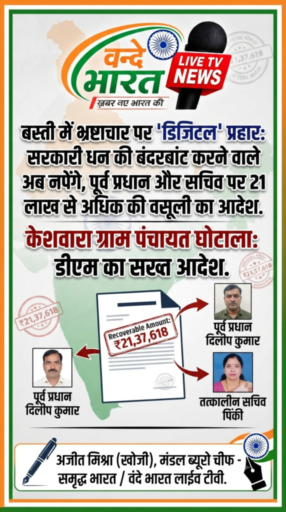 सरकारी खजाना लूटने वालों की अब खैर नहीं! बस्ती में 21 लाख के गबन पर प्रशासन का बड़ा एक्शन, पूर्व प्रधान और सचिव से होगी वसूली। 1 1784434720557