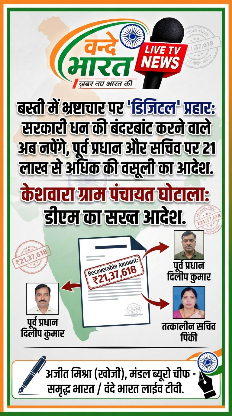सरकारी खजाना लूटने वालों की अब खैर नहीं! बस्ती में 21 लाख के गबन पर प्रशासन का बड़ा एक्शन, पूर्व प्रधान और सचिव से होगी वसूली। 1 1784434720557