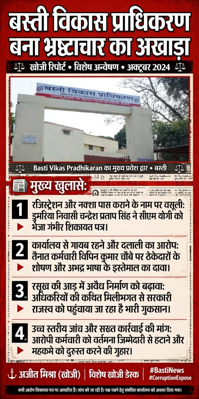 बस्ती विकास प्राधिकरण बना भ्रष्टाचार का अखाड़ा: मुख्यमंत्री दरबार तक पहुंचा रसूखदार बाबू की मनमानी का मामला।