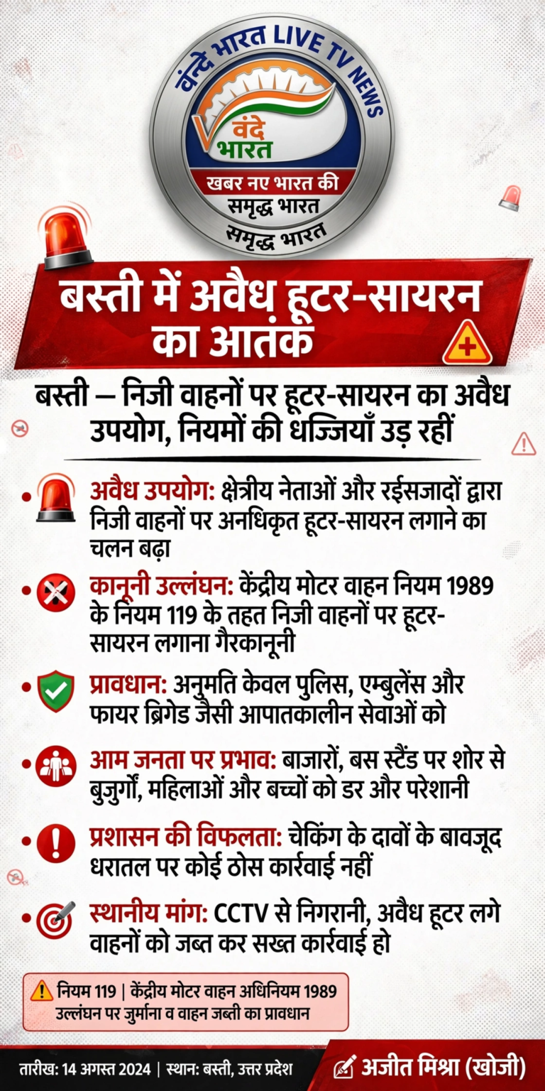 बस्ती की सड़कों पर ‘रसूख’ का शोर, कब थमेगा निजी वाहनों पर बजता अवैध हूटर?