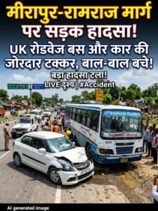 मीरापुर-रामराज मार्ग पर उत्तराखंड रोडवेज की बस और कार में टक्कर, बड़ा हादसा टला 2 AddText 07 20 07.46.38