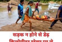 सड़क न होने से डेढ़ किलोमीटर स्ट्रेचर पर ले जानी पड़ी गर्भवती 30 PhotoCollage 1784689589726