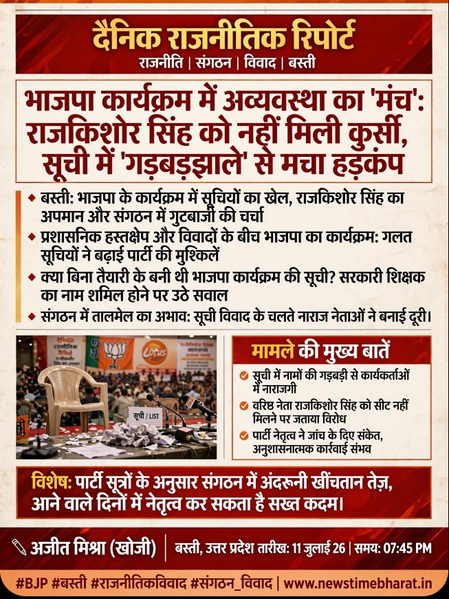 भाजपा कार्यक्रम में अव्यवस्था का 'मंच': राजकिशोर सिंह को नहीं मिली कुर्सी, सूची में 'गड़बड़झाले' से मचा हड़कंप 11 Screenshot 20260711 135736