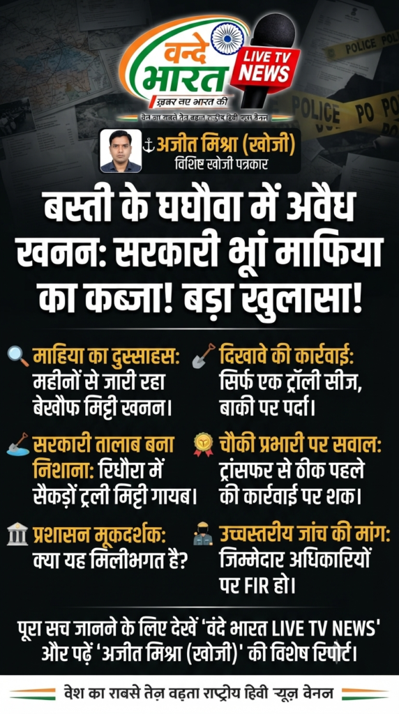बस्ती के घघौवा में अवैध खनन पर प्रशासनिक दावों की खुली पोल, सैकड़ों ट्रॉली मिट्टी निकाले जाने पर उठे गंभीर सवाल। 1 1785594987793