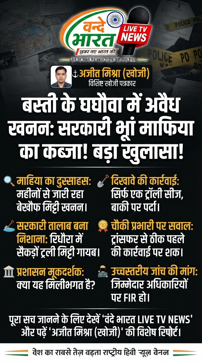 बस्ती के घघौवा में अवैध खनन पर प्रशासनिक दावों की खुली पोल, सैकड़ों ट्रॉली मिट्टी निकाले जाने पर उठे गंभीर सवाल। 1 1785594987793