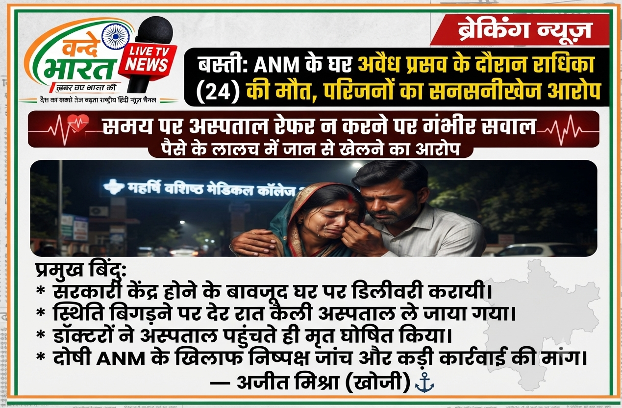 बस्ती: लालगंज के बैजनाथ जोत में एएनएम के घर पर अवैध प्रसव के दौरान 24 वर्षीय राधिका की मौत; समय पर अस्पताल न ले जाने पर परिजनों का गंभीर आरोप। 1 1785815969500