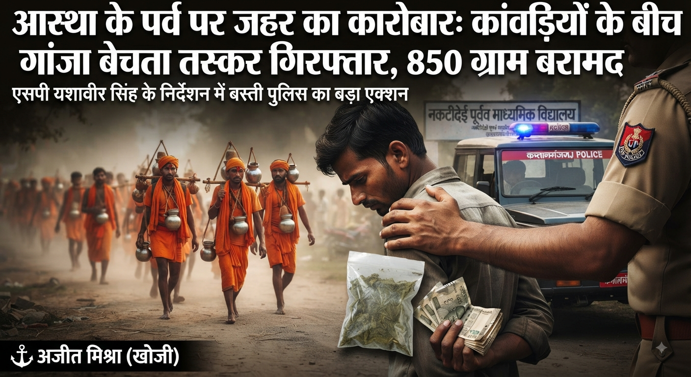आस्था के पर्व पर जहर का कारोबार: कांवड़ियों के बीच गांजा बेच रहा आदतन तस्कर गिरफ्तार, 850 ग्राम अवैध गांजा बरामद 1 1786461629802