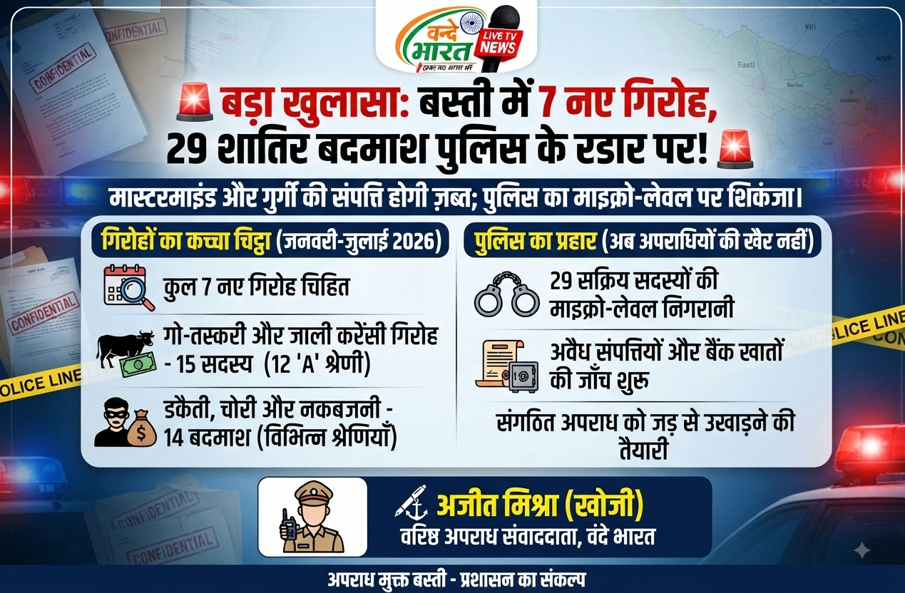 बस्ती में अपराध का नया जाल: पुलिस के रडार पर 7 नए गिरोह और 29 शातिर बदमाश! 1 1786522715590