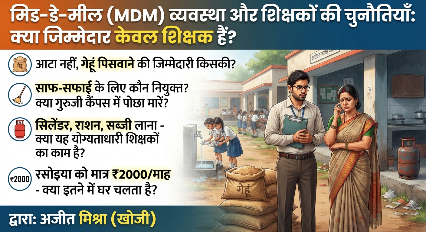 MDM का सच: गेहूं स्कूल में, आटा पिसवाए कौन? सफाई कर्मचारी कौन? जवाबदेह सिर्फ मास्टर जी क्यों? 1 1787749307313