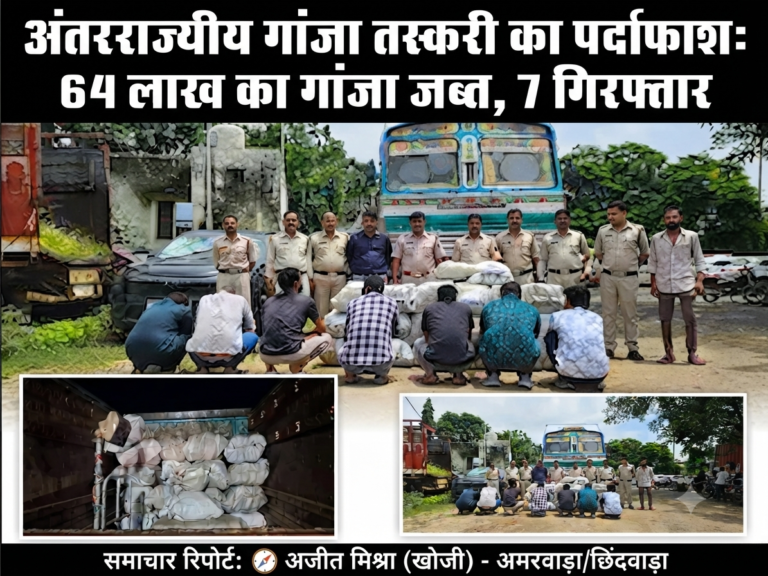 अंतरराज्यीय गांजा तस्करी का बड़ा पर्दाफाश: 64 लाख रुपये के 320.8 किलो गांजे के साथ कंटेनर और टाटा सफारी जब्त, 7 गिरफ्तार