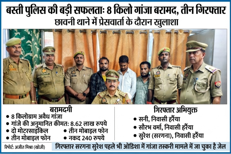 बस्ती में 8.62 लाख के गांजे के साथ तीन गिरफ्तार, अंतर-प्रांतीय तस्करी गिरोह का पर्दाफाश