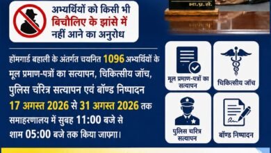 होमगार्ड अभ्यर्थियों का मेडिकल व डॉक्यूमेंट वेरिफिकेशन 17 अगस्त से होगा शुरू अभ्यर्थियों को किसी भी बिचौलिए के झांसे में नहीं आने का अनुरोध जाँच स्थल पर किया जाएगा डीजीटल वेरिफिकेशन 11 IMG 20260811 WA0264