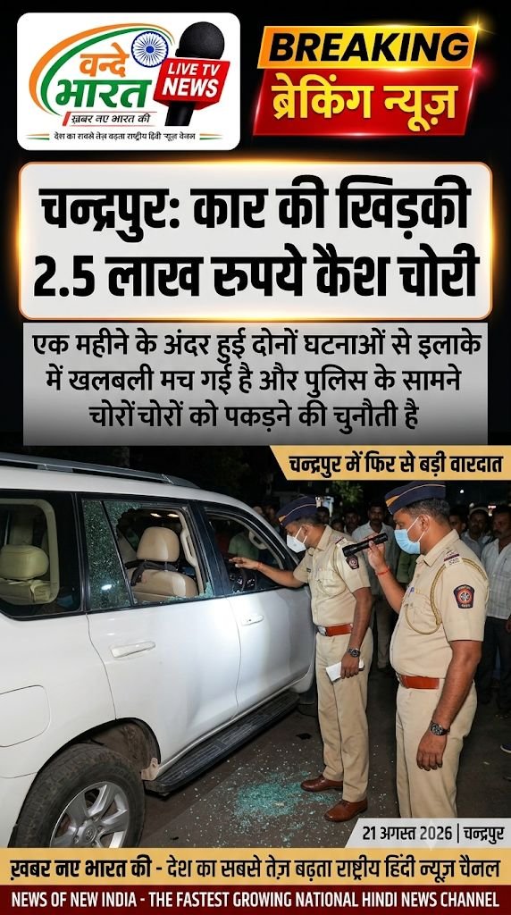 वरोरा: कार का शीशा तोड़कर ढाई लाख रुपये पार, एक महीने में दूसरी वारदात से इलाके में हड़कंप 1 IMG 20260821 192842 367