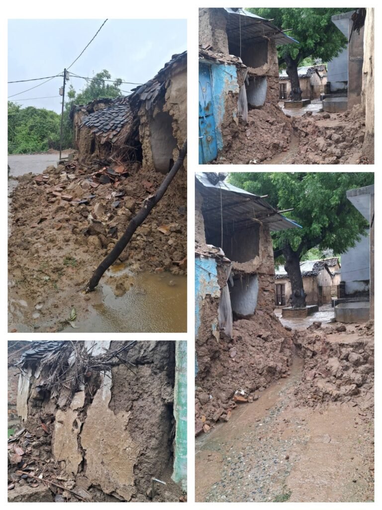 महोबा।लगातार हो रही बारिश ने रूप नगर मोहल्ले में गरीब परिवारों पर कहर बरपाया है। 24 घंटे से रुक-रुक कर हो रही बारिश के चलते कई कच्चे मकान भरभरा कर ढह गए।