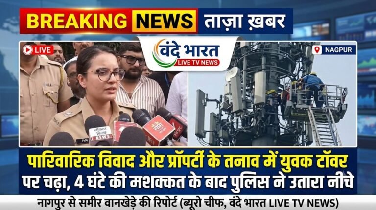 पारिवारिक विवाद और प्रॉपर्टी के तनाव में युवक टॉवर पर चढ़ा, 4 घंटे की मशक्कत के बाद पुलिस ने उतारा नीचे
