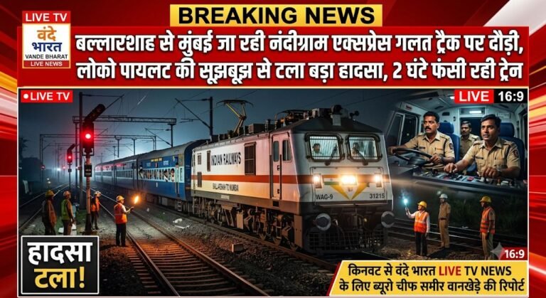 बल्लारशाह से मुंबई जा रही नंदीग्राम एक्सप्रेस गलत ट्रैक पर दौड़ी, लोको पायलट की सूझबूझ से टला बड़ा हादसा, 2 घंटे फंसी रही ट्रेन*