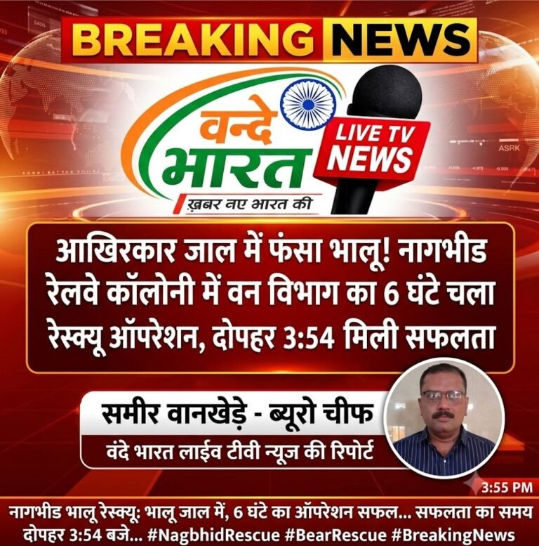 आखिरकार जाल में फंसा भालू! नागभीड रेलवे कॉलोनी में वन विभाग का 6 घंटे चला रेस्क्यू ऑपरेशन, दोपहर 3:54 बजे मिली सफलता