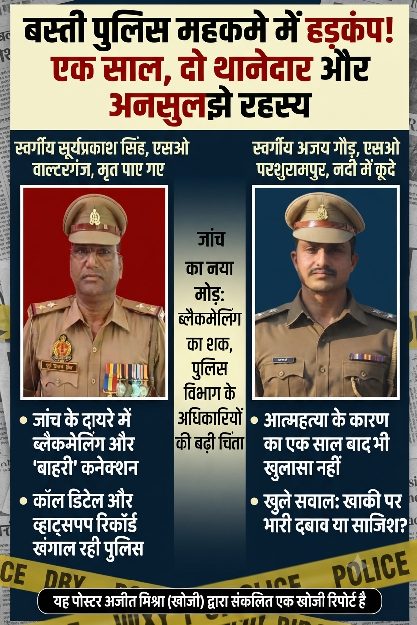 बस्ती में एक साल के भीतर दो दरोगाओं की संदिग्ध मौत: वाल्टरगंज एसओ सुसाइड केस में 'बाहरी व्यक्ति' और ब्लैकमेलिंग का बड़ा सुराग 11 बस्ती में एक साल के भीतर दो दरोगाओं की संदिग्ध मौत: वाल्टरगंज एसओ सुसाइड केस में 'बाहरी व्यक्ति' और ब्लैकमेलिंग का बड़ा सुराग - BASTI, उत्तर प्रदेश