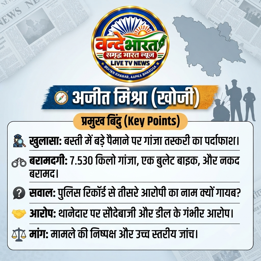 बस्ती में खाकी की कार्रवाई पर उठे बड़े सवाल! 7.5 किलो से अधिक गांजे के साथ दो तस्कर गिरफ्तार, लेकिन तीसरे आरोपी को लेकर मचा घमासान। - BASTI, उत्तर प्रदेश