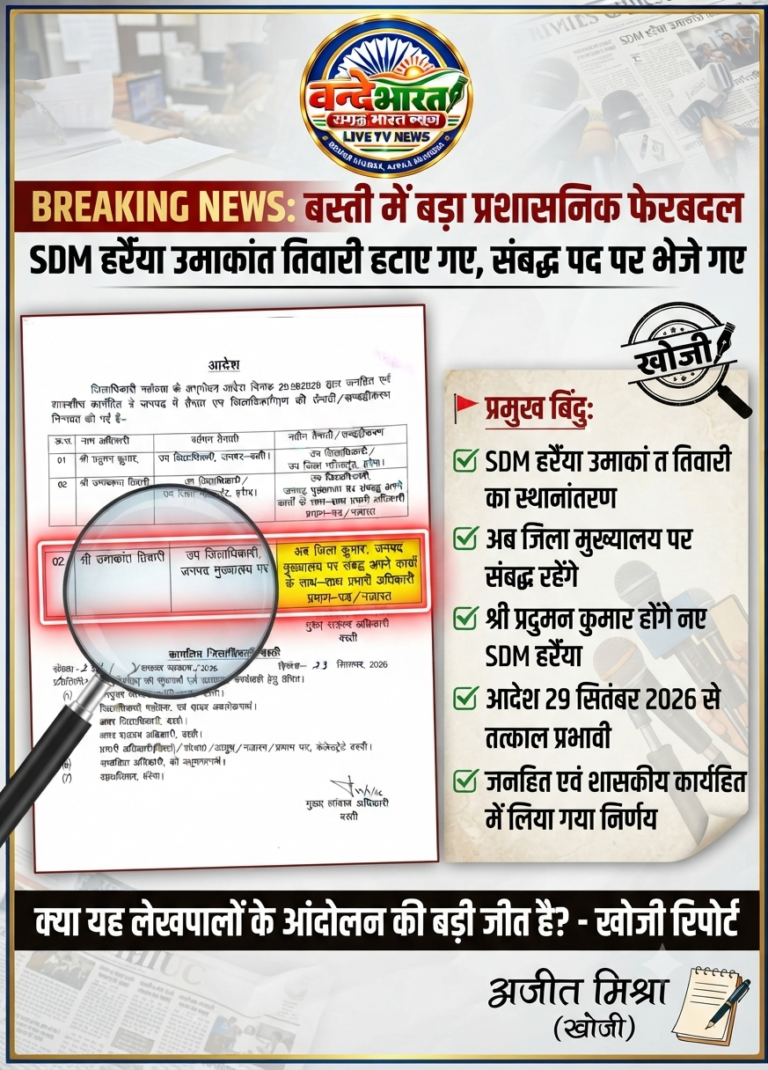 हर्रैया तहसील घमासान: लेखपालों के आंदोलन के आगे झुका जिला प्रशासन, एसडीएम उमाकांत त्रिपाठी हटाए गए!