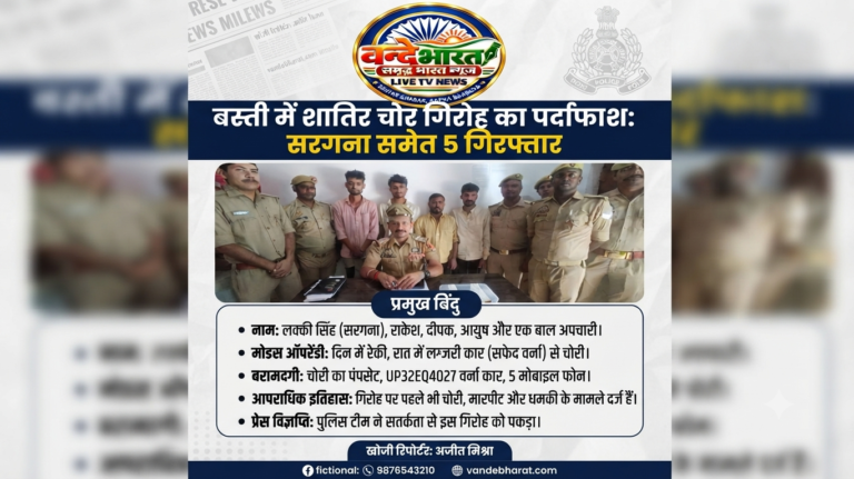 बस्ती में खेतों पर पहरा देने वाला शातिर गैंग बेनकाब: दिन में ट्रक की आड़, रात में ‘वर्ना’ कार से पंपसेट चोरी करने वाले 5 गिरफ्तार