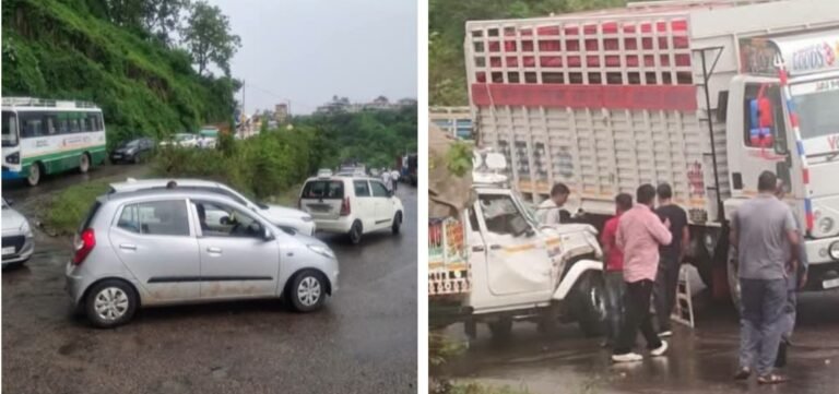 हिमाचल प्रदेश जिला कांगङां बैजनाथ ओर पपरोला.के बीच ट्रक और जीप में जोर दार टकर।