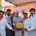 नमो क्रिकेट लीग 2026 पलवल में केंद्रीय राज्य मंत्री कृष्णपाल गुर्जर का मोनू कालड़ा अमित चुटानी द्वारा जोरदार स्वागत किया गया