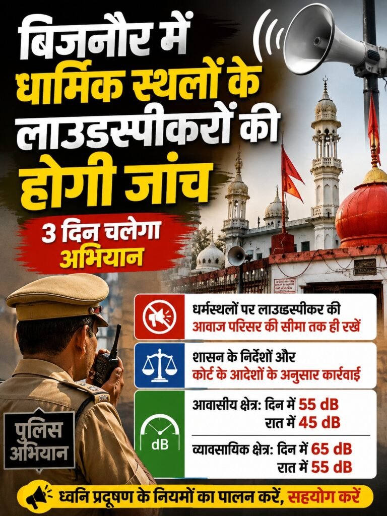 बिजनौर में धार्मिक स्थलों के लाउडस्पीकरों की होगी जांच, 3 दिन चलेगा अभियान