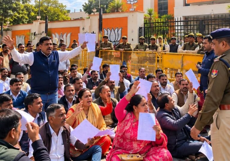 न्यूनतम वेतन को लेकर बीजेपी कार्यालय पहुंचे कर्मचारी,प्रदेशाध्यक्ष खंडेलवाल को सौपा मांग पत्र