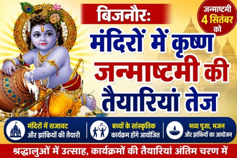 बिजनौर: मंदिरों में कृष्ण जन्माष्टमी की तैयारियां तेज, जोर-शोर से चल रही तैयारियां