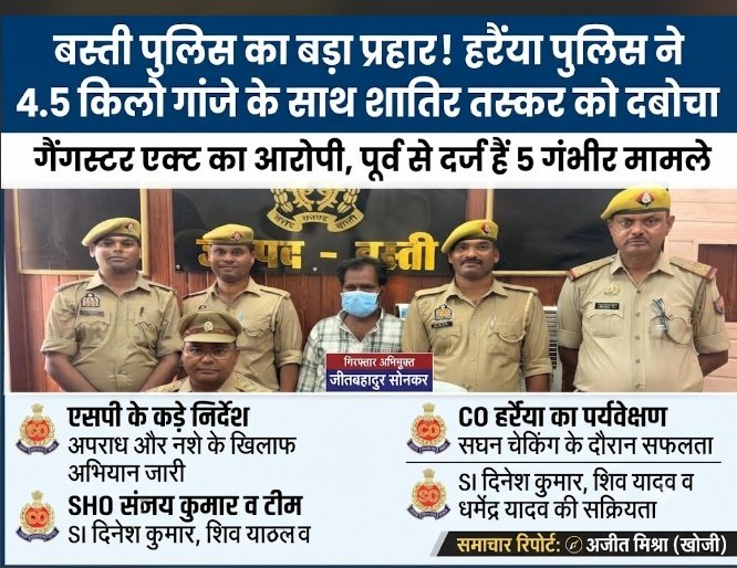 बस्ती में खाकी का बड़ा प्रहार: 4.5 किलो गांजे के साथ शातिर तस्कर गिरफ्तार, पहले से दर्ज हैं 5 गंभीर मुकदमे! 1 Screenshot 20260915 143329