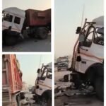 महोबा : जियो पेट्रोल पंप के पास दो ट्रकों की जोरदार भिड़ंत, नाले से टकराया ट्रक, एक घंटे तक जाम रहा नेशनल हाईवे