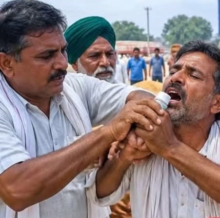 करनाल के घरौंंडा मे किसान द्वारा जहरीली दवा पीने की कोशिश।