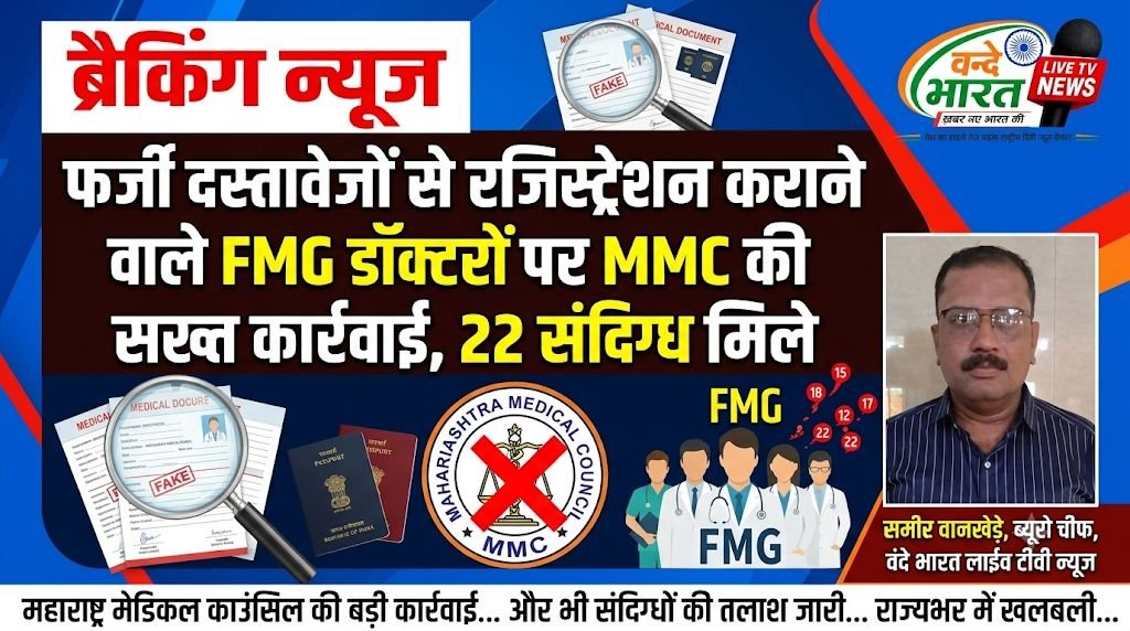 फर्जी दस्तावेजों से रजिस्ट्रेशन कराने वाले FMG डॉक्टरों पर MMC की सख्त कार्रवाई, 22 संदिग्ध मिले 1 फर्जी दस्तावेजों से रजिस्ट्रेशन कराने वाले FMG डॉक्टरों पर MMC की सख्त कार्रवाई, 22 संदिग्ध मिले - चंद्रपूर, महाराष्ट्र
