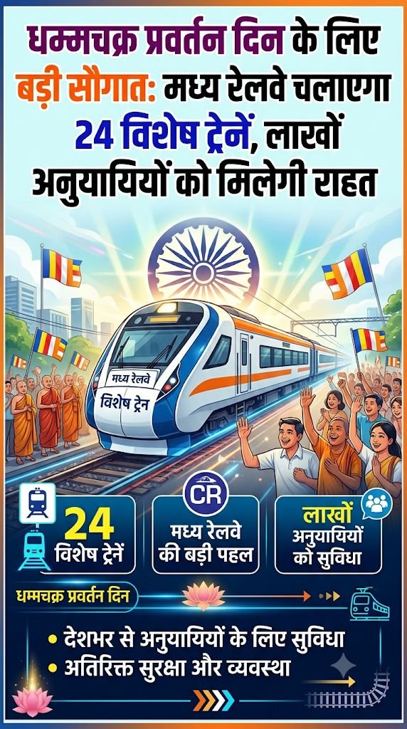 धम्मचक्र प्रवर्तन दिन के लिए बड़ी सौगात: मध्य रेलवे चलाएगा 24 विशेष ट्रेनें, लाखों अनुयायियों को मिलेगी राहत