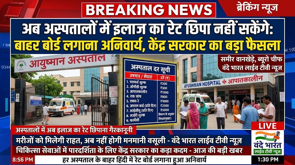 अब अस्पतालों में इलाज का रेट छिपा नहीं सकेंगे: बाहर बोर्ड लगाना अनिवार्य, केंद्र सरकार का बड़ा फैसला 1 अब अस्पतालों में इलाज का रेट छिपा नहीं सकेंगे: बाहर बोर्ड लगाना अनिवार्य, केंद्र सरकार का बड़ा फैसला - चंद्रपूर, महाराष्ट्र