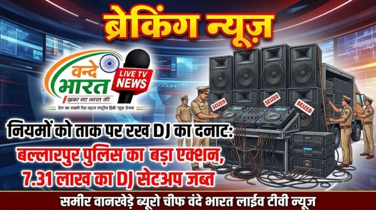 नियमों को ताक पर रख DJ का दनदनाट: बल्लारपुर पुलिस का बड़ा एक्शन, 7.31 लाख का DJ सेटअप जब्त