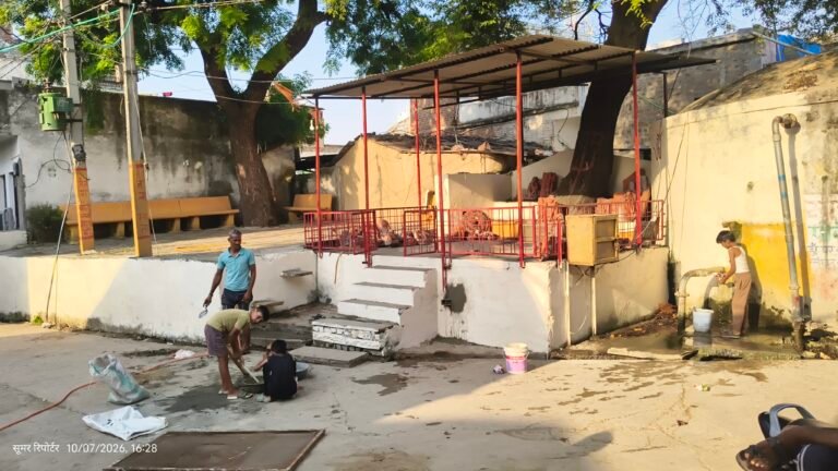 नवरात्रि से पहले शीतला माता मंदिर में श्रमदान, सफाई कार्य में जुटे बच्चे और युवा