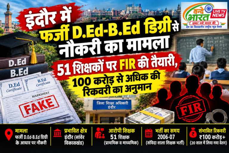 इंदौर में फर्जी D.Ed-B.Ed डिग्री से नौकरी का मामला: 51 शिक्षकों पर FIR की तैयारी, 100 करोड़ से अधिक की रिकवरी का अनुमान