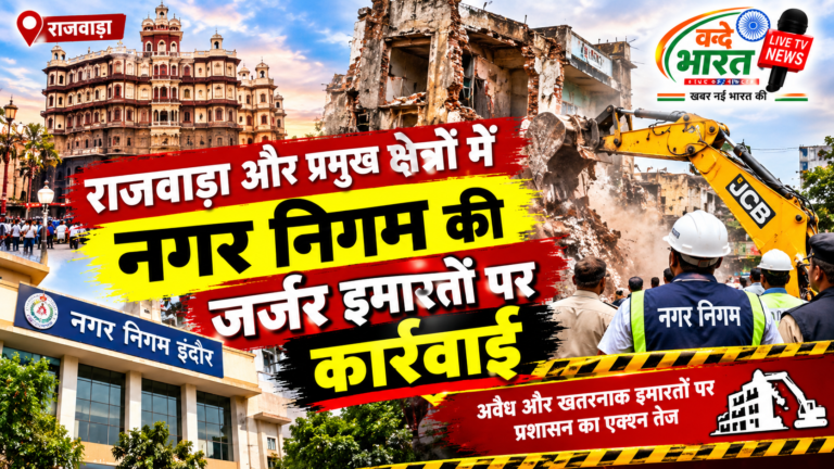 इंदौर में नगर निगम का सख्त एक्शन: राजवाड़ा और प्रमुख व्यावसायिक क्षेत्रों में जर्जर इमारतों पर चली हथौड़ी